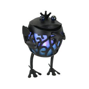 Metal Frog Blue LED Solar Garden Statue Accent Light